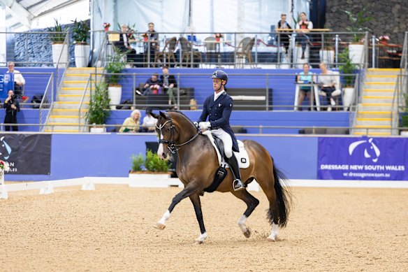 David McKinnon rides Estupendo at the Australian Dressage Championships at Sydney International Equestrian Centre in 2024.