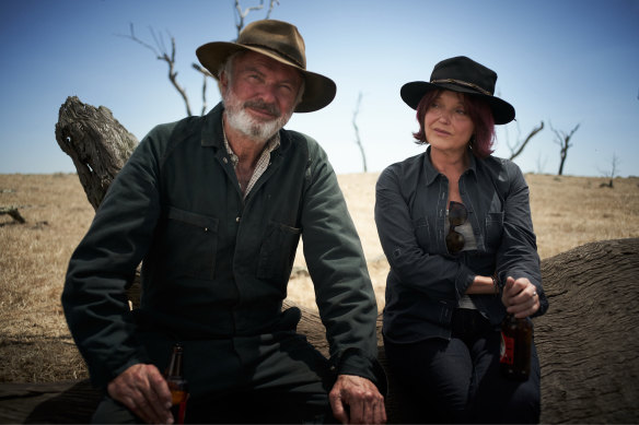 Sam Neill and Miranda Richardson in a scene from Rams, directed by Jeremy Sims.