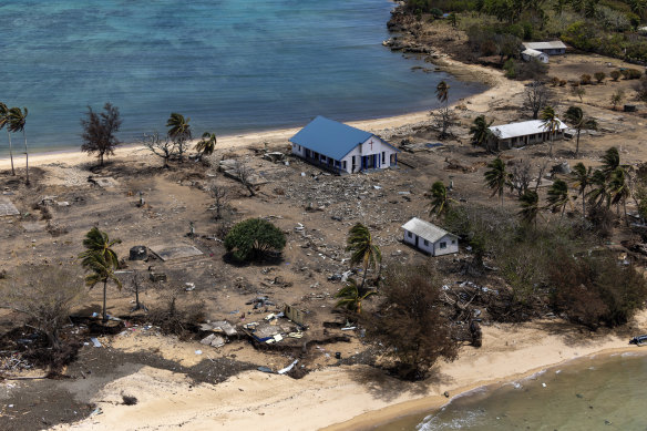 An underwater volcanic eruption and subsequent tsunami left Tonga strewn with debris and without its submarine internet cable for weeks.