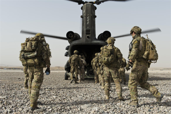 Australian special forces soldiers and their Afghan National Security Force partners at Tarin Kowt base in southern Afghanistan's Oruzgan province in 2012.