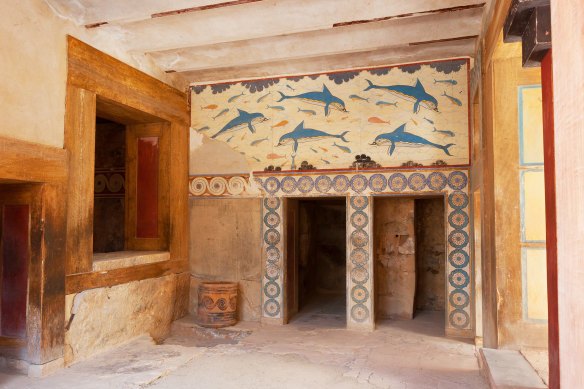 The Dolphin Mural in the Queen’s Suite at the Palace of Knossos, Crete.