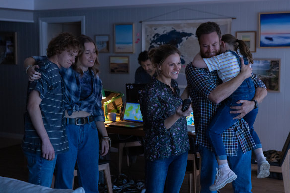 The Watson family in True Spirit (from left): Stacy Clausen as brother Tom, Bridget Webb as sister Emily, Cliff Curtis as mentor Ben Bryant, Anna Paquin as mum Julie, Josh Lawson as dad Roger and Vivien Turner as sister Hannah.