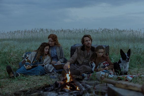 The Ingalls family in the new show. From left: Skywalker Hughes as Mary, Crosby Fitzgerald as Caroline, Bracey, and Alice Halsey as Laura.