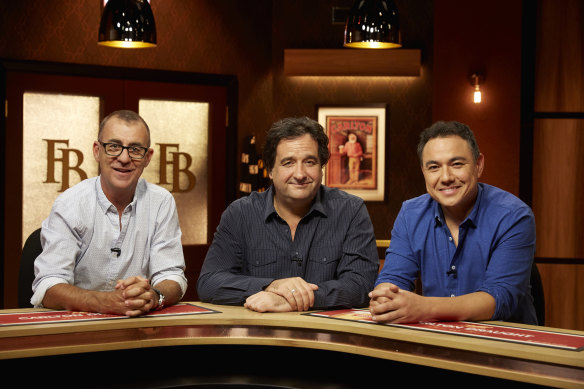 Pang with co-hosts Andy Maher and Mick Molloy on The Front Bar.