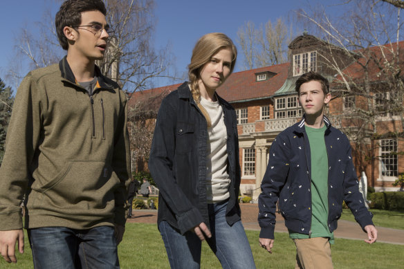 Tyler Alvarez, Taylor Dearden and Griffin Gluck star in the true crime mockumentary American Vandal.