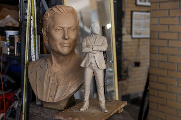 A sculpture of Elon Musk at Alan Cottrill’s Ohio studio.