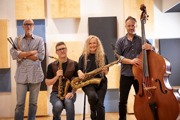 The Evans Robson Quartet, featuring drummer Hamish Stuart, saxophonists Andrew Robson and Sandy Evans, and bassist Brett Hirst. 