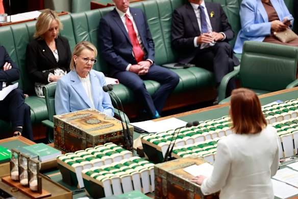 Opposition Leader Sussan Ley confronts Communications Minister Anika Wells over her handling of the Optus Triple Zero crisis.