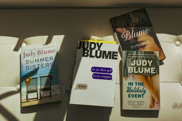 Judy Blume books in her Florida bookshop, where she proudly sells banned books.