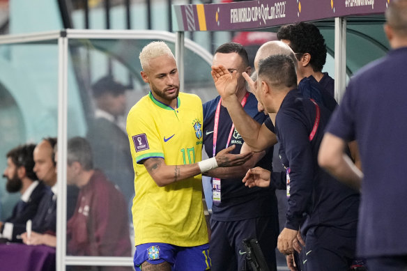 Goalscorer Neymar comes off after a job well done.