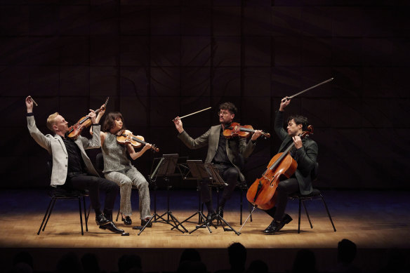Australian String Quartet perform Symonds Beethoven. L to R: Dale Barltrop, Francesca Hiew, Christopher Cartlidge and Michael Dahlenburg.