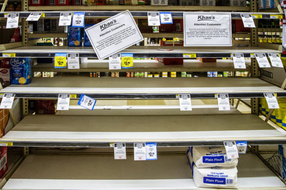 Shelves usually displaying soap at Khan's Supa IGA in Cobar on Friday. 