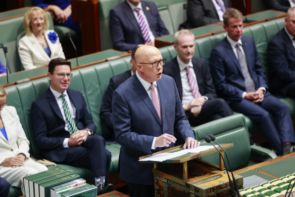  Opposition Leader Peter Dutton delivers the budget reply. 