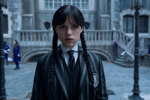 Jenna Ortega as Wednesday in The Addams Family spin-off.