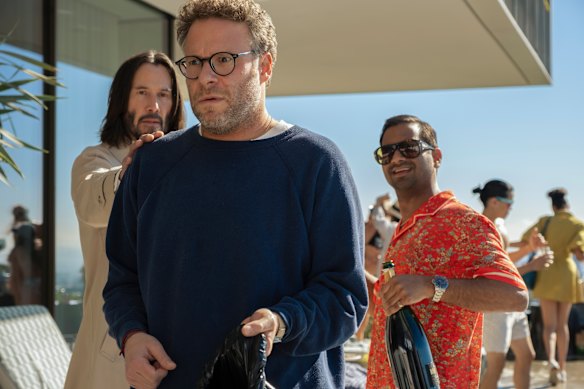  Keanu Reeves (left), Seth Rogen and Aziz Ansari in Good Fortune.