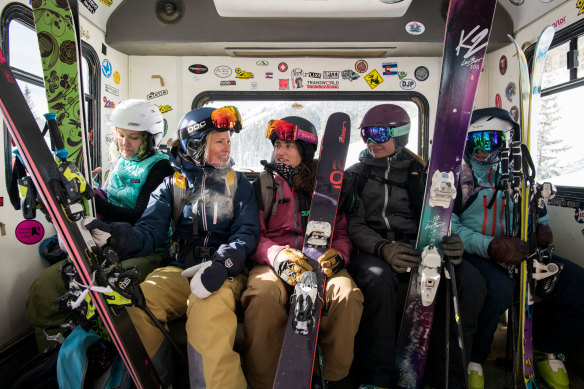 Inside Silverton’s second “chairlift” – a discarded school bus.