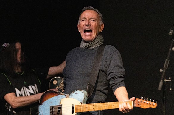 Bruce Springsteen performs at a benefit for the families of Renee Good and Alex Pretti last month.