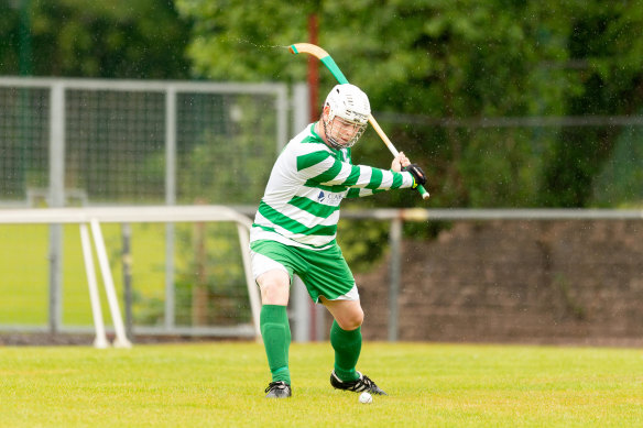 MacIntyre playing shinty for Oban Celtic in 2019.