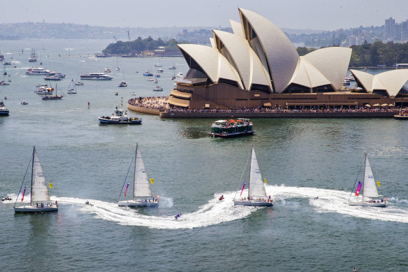 The Tug and Yacht ballet performed on Sydney Harbour on Sunday. 