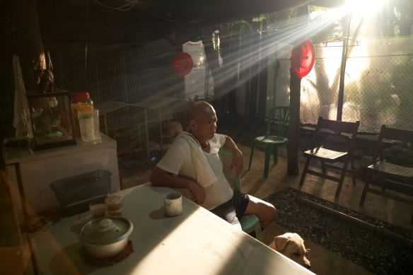 Edgar Matobato having his morning coffee at a church compound where he and his wife were in hiding for years.