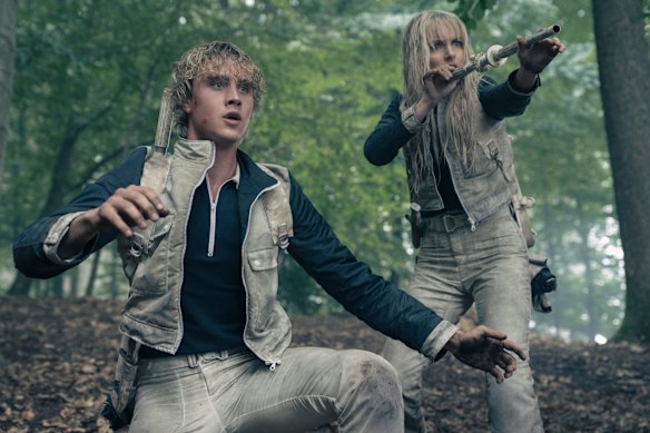 Joseph Zada as Haymitch Abernathy and McKenna Grace as Maysilee Donner in “The Hunger Games: Sunrise on the Reaping”.