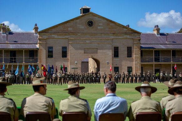 Troops on parade at Victoria Barracks.