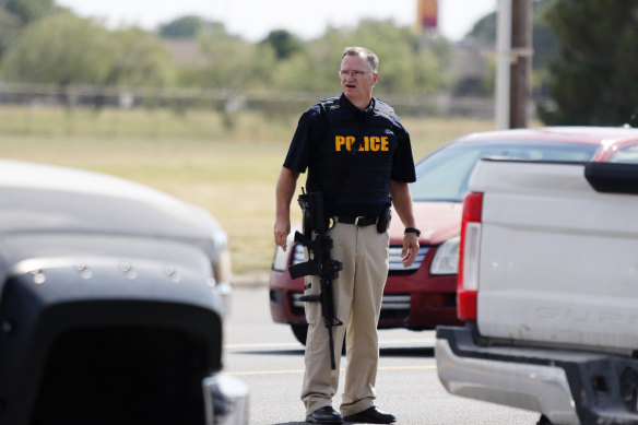 A law enforcement officer in Odessa, Texas following the shooting.