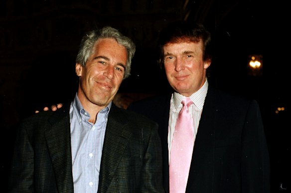 Jeffrey Epstein and Donald Trump at Mar-a-Lago in Florida in 1997.