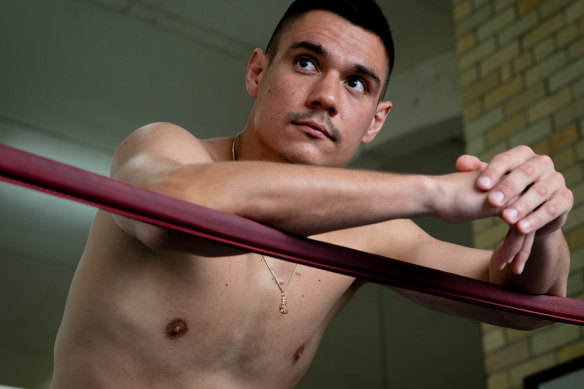 Lean and mean: Tim Tszyu wants to win world titles before he is forced to go up a weight class.