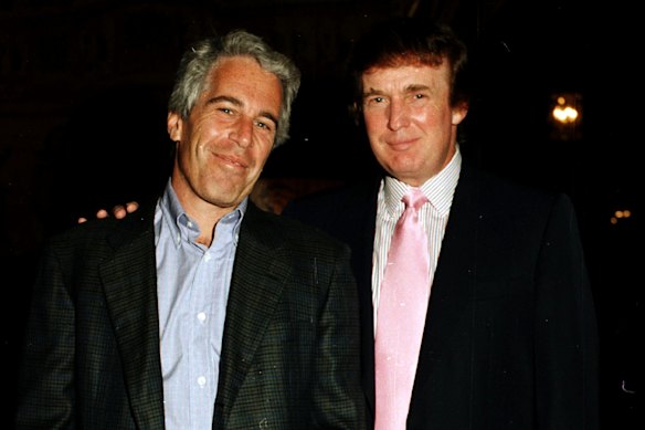 Jeffrey Epstein and Donald Trump in Palm Beach, Florida, in 1997.
