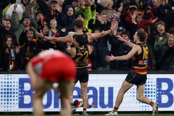 Ben Keays was celebrating after thinking he had kicked the match winning goal only to realise play had continued. 