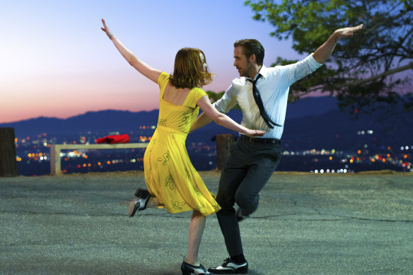 Ryan Gosling with Emma Stone in La La Land.