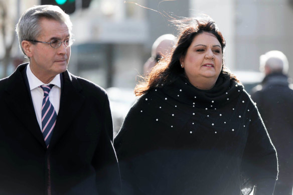 Seven West Media chief executive Maryna Fewster arrives at the Perth Casino Royal Commission with her lawyer Anthony Power.