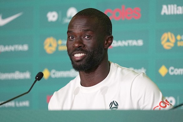 Socceroo Jason Geria speaks to media. on Monday (Tuesday, AEST).