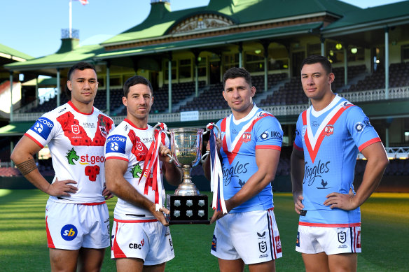 Dragons players Jaydn Su’a and Ben Hunt join Roosters’ Victor Radley and Joey Manu at the SCG.