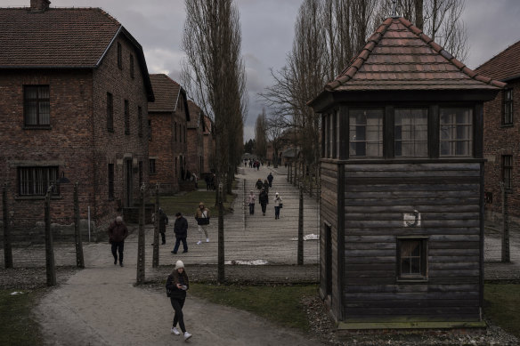 Visitors at the Auschwitz-Birkenau Memorial and Museum, the site of the former Nazi concentration and extermination camp.
