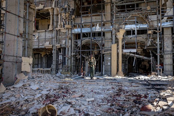 The aftermath of a drone attack at the presidential palace in Khartoum, Sudan, where UAE-controlled charities allegedly used humanitarian aid as cover for a secret effort to smuggle drones and other powerful weapons to a paramilitary group.