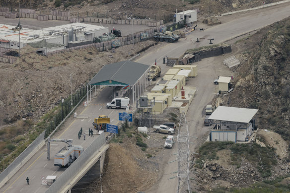 A border crossing between Armenia and Azerbaijan, along with a base for Russian peacekeepers in Nagorno-Karabakh, near Kornidzor, Armenia.