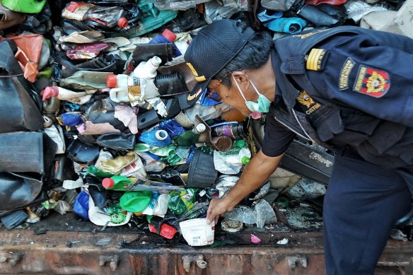 A container of Australian plastic waste impounded at the port of Batam, Indonesia.
