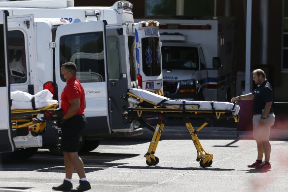 Ambulances are parked outside a medical centre in Arizona, which is experiencing a surge in coronavirus cases. 