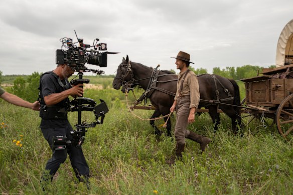 Luke Bracey on the set of Little House on the Prairie, which is filmed in Canada.