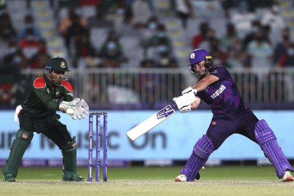 Chris Greaves plays a shot against Bangladesh.