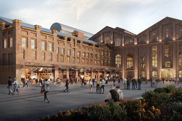 An artist’s impression of the new entrance and public square at the Powerhouse Museum at Ultimo.