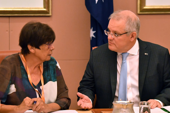 Wary of more bureaucracy: National Aboriginal Community Controlled Health Organisation chief Pat Turner and Prime Minister Scott Morrison at a coalition of Indigenous peak bodies meeting in Canberra earlier this year.