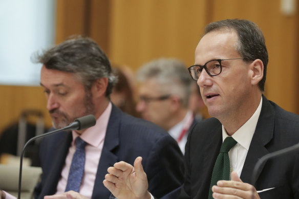 ASIC former deputy chair Daniel Crennan, left, and the organisation’s outgoing chair James Shipton. 