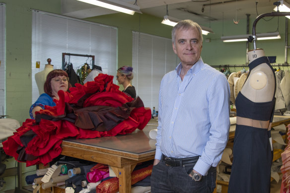 Opera Australia chief executive Rory Jeffes in Opera Australia's costume shop last week. 