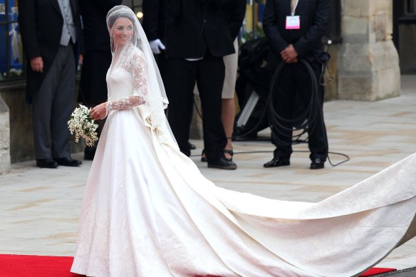The Princess of Wales in her wedding dress, which was made by Sarah Burton. 
