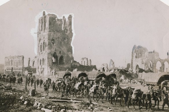 Troops and supplies in World War I.