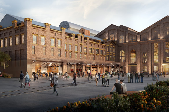 An artist’s impression of the new entrance and public square at the Powerhouse Museum at Ultimo, as proposed by Architectus and Durbach Block Jaggers Architects.