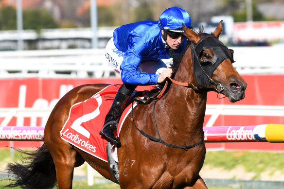 Bivouac charged away with the Vain Stakes at Caulfield  to start his spring.